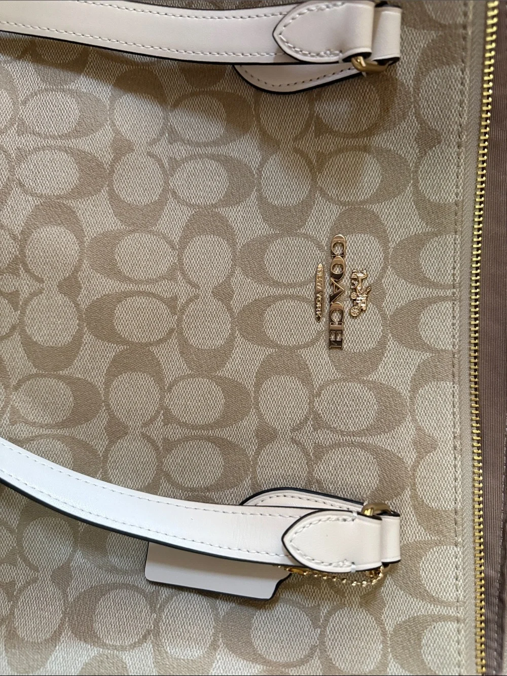 Coach Beige Chalk Signature Canvas Tote with Leather Trim
